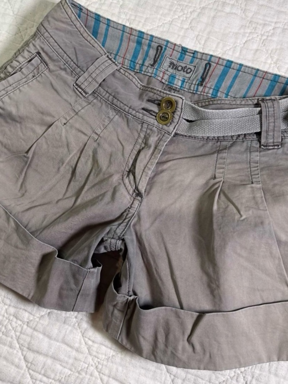 Moto Gray Pleated Bermuda Shorts with Woven Belt